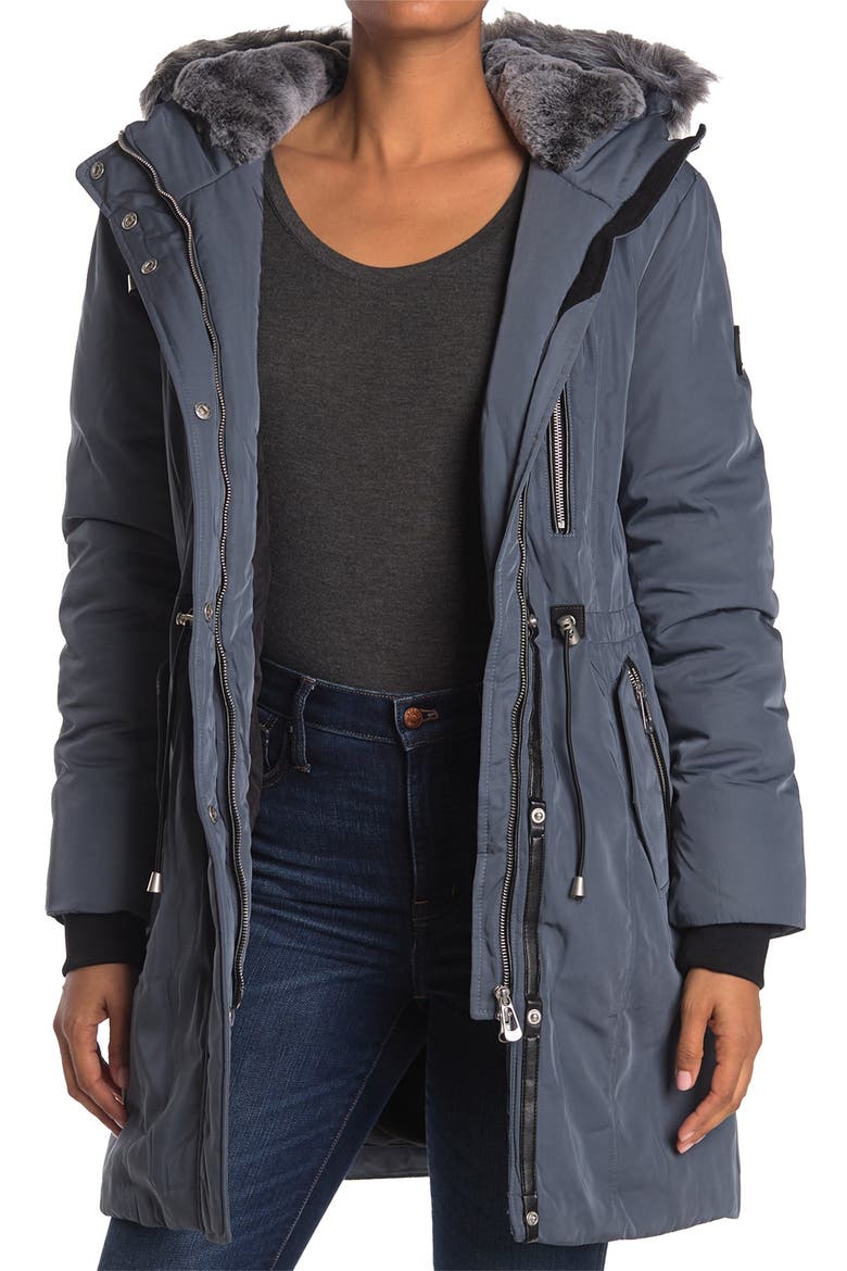 Scarlet Heavyweight Coat With Fuax Fur Hood, Main, color, MOONSTONE