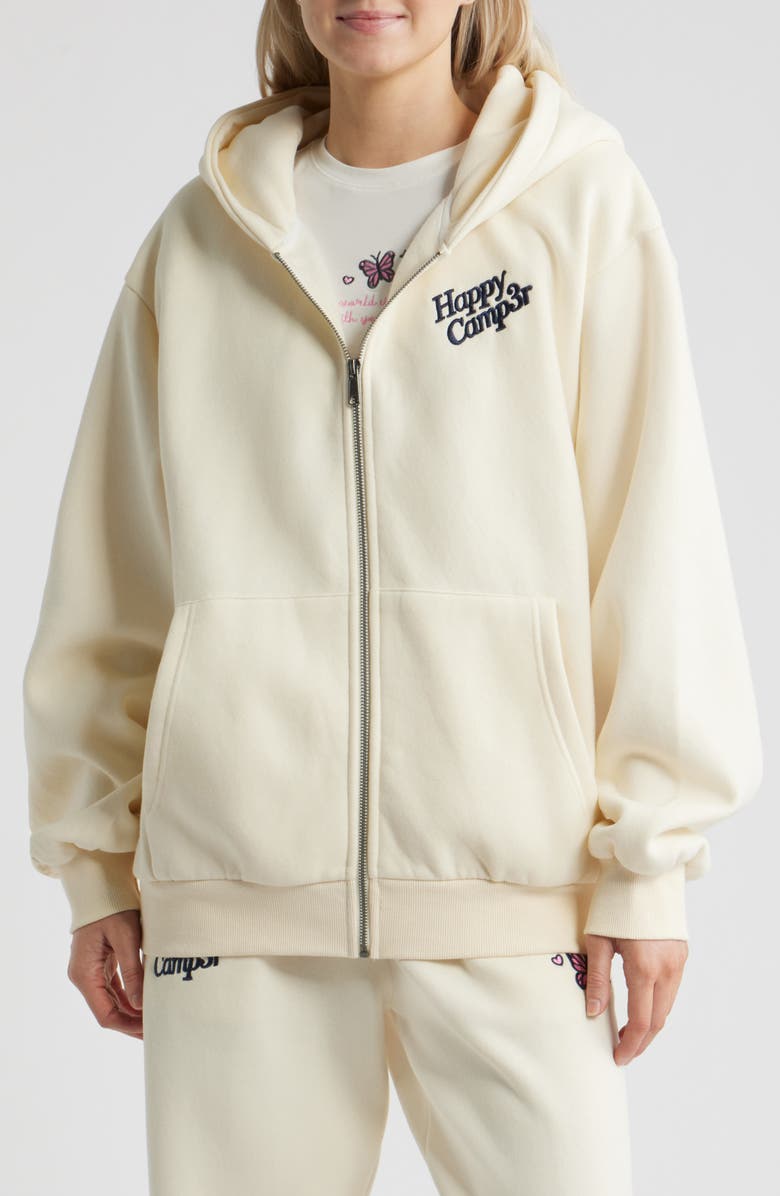 HAPPY CAMP3R World is Better Zip-Up Hoodie, Alternate, color, Cream