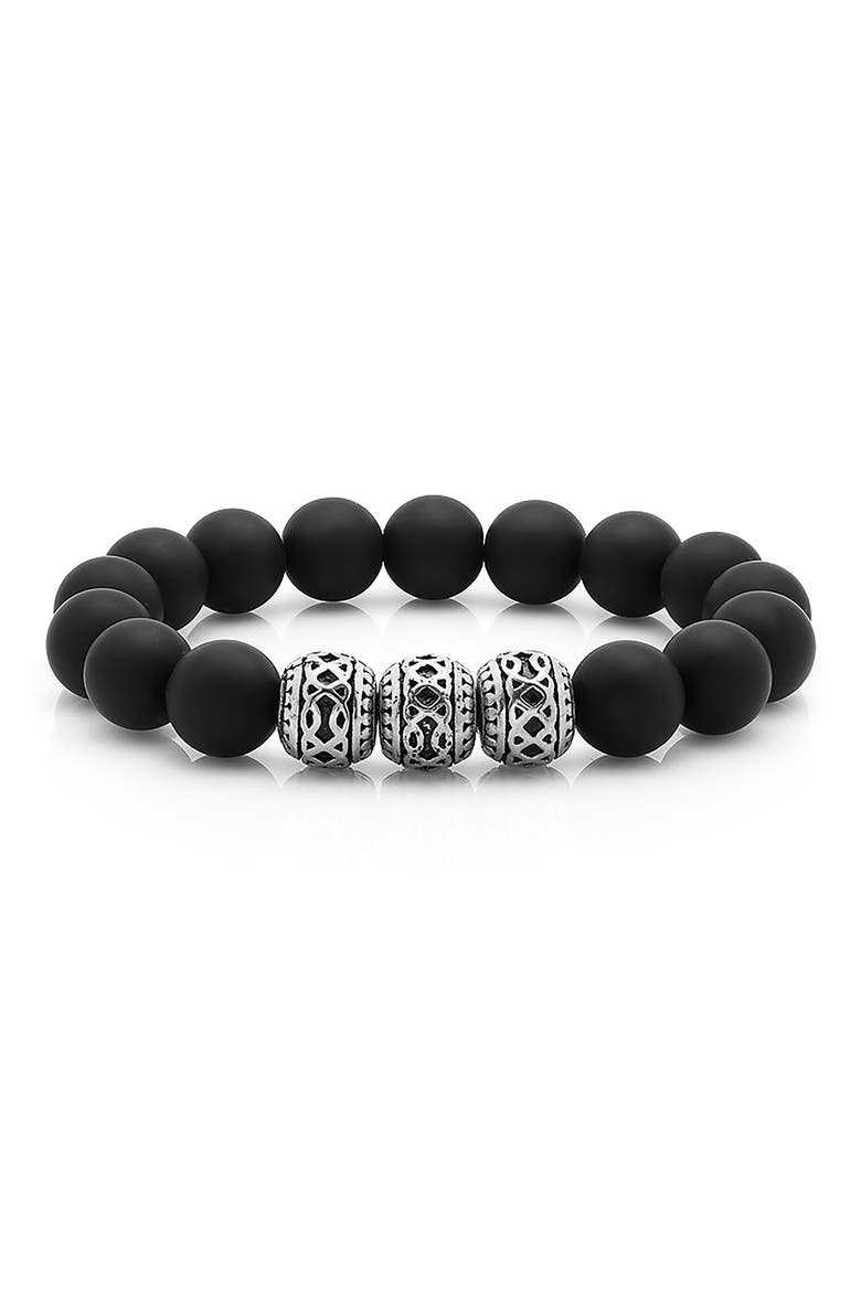 Black Lava & Stainless Steel Beaded Bracelet, Main, color, BLACK-METALLIC