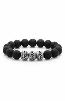 STEELTIME Black Lava & Stainless Steel Beaded Bracelet