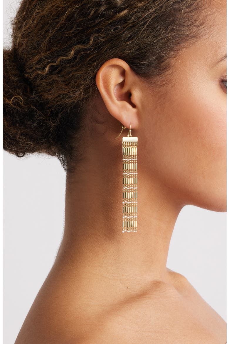 Enamel Dot Ball Chain Fringe Earrings, Alternate, color, WHITE- GOLD
