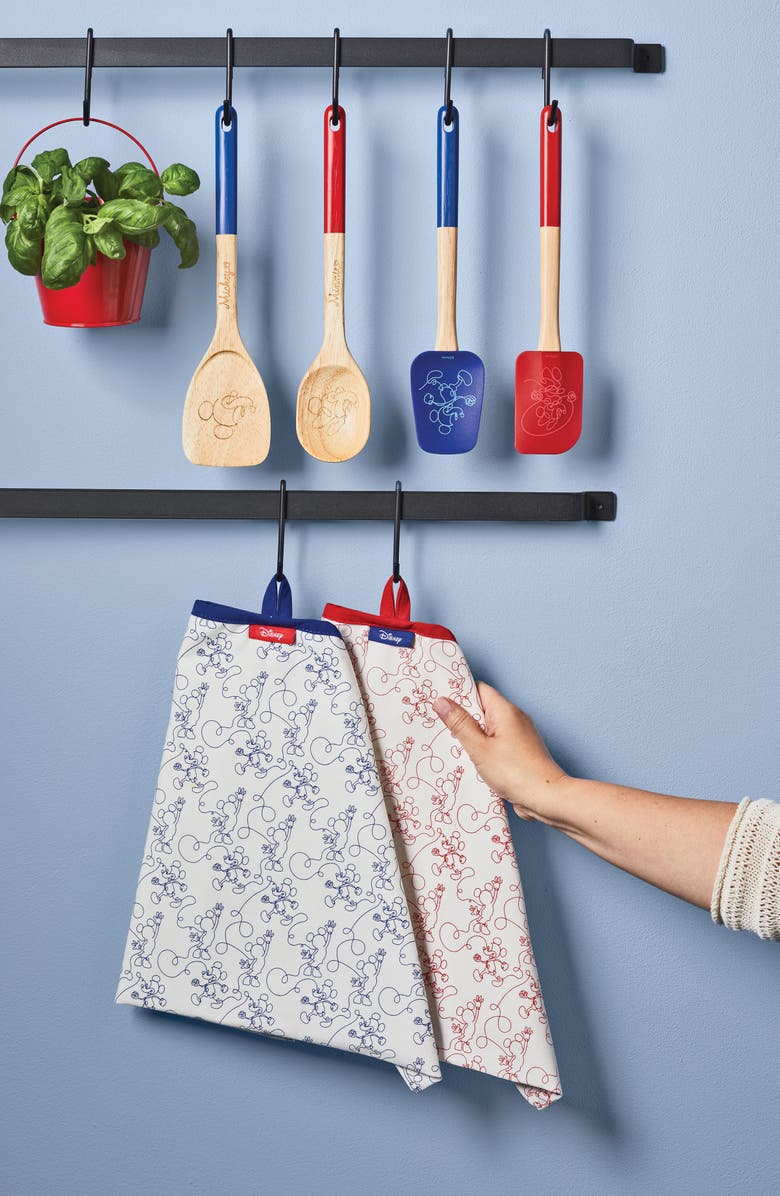 Disney Mickey Bon Voyage Set of 2 Cotton Dish Towels, Alternate, color, Blue/ Red