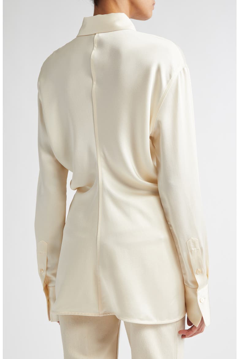 Slouch Waist Satin Button-Up Shirt, Alternate, color, MACADAMIA