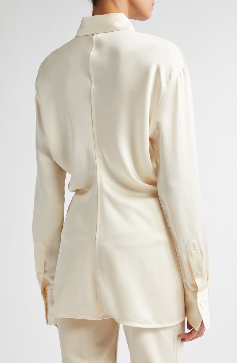 TOTEME Slouch Waist Satin Button-Up Shirt, Alternate, color, Macadamia