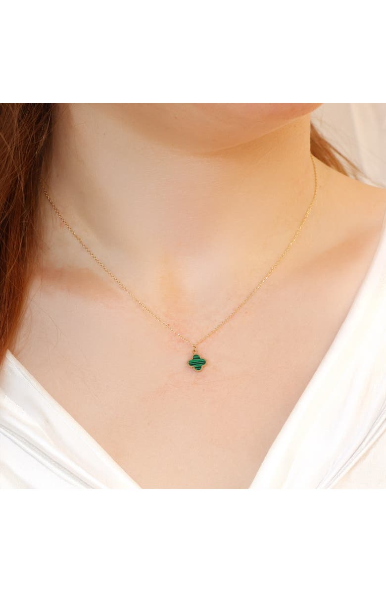 The Lovery Fine Jewelry Mini Malachite Single Clover Necklace, Alternate, color, Malachite