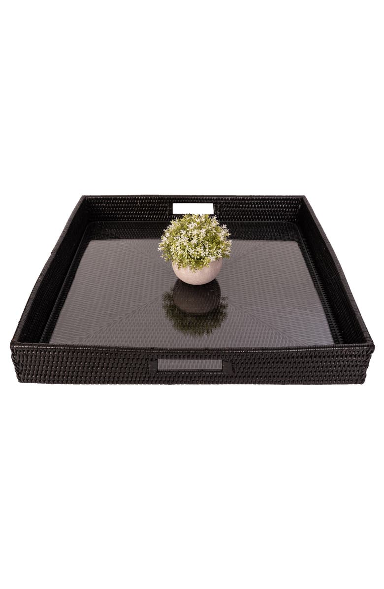 Artifacts Trading Company<sup>™</sup> Artifacts Rattan Square Serving Ottoman Trays with Glass Insert, Alternate, color, Tudor Black