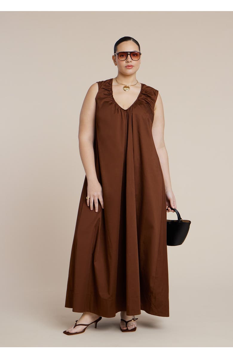 ELOQUII Shirred Neckline Tank Dress, Main, color, Downtown Brown