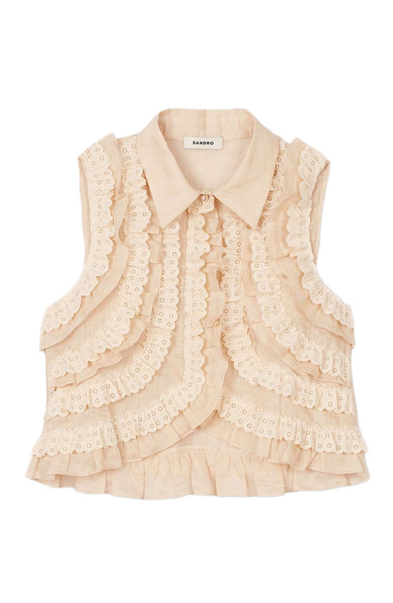 SANDRO Ruffled cropped shirt, Alternate, color,