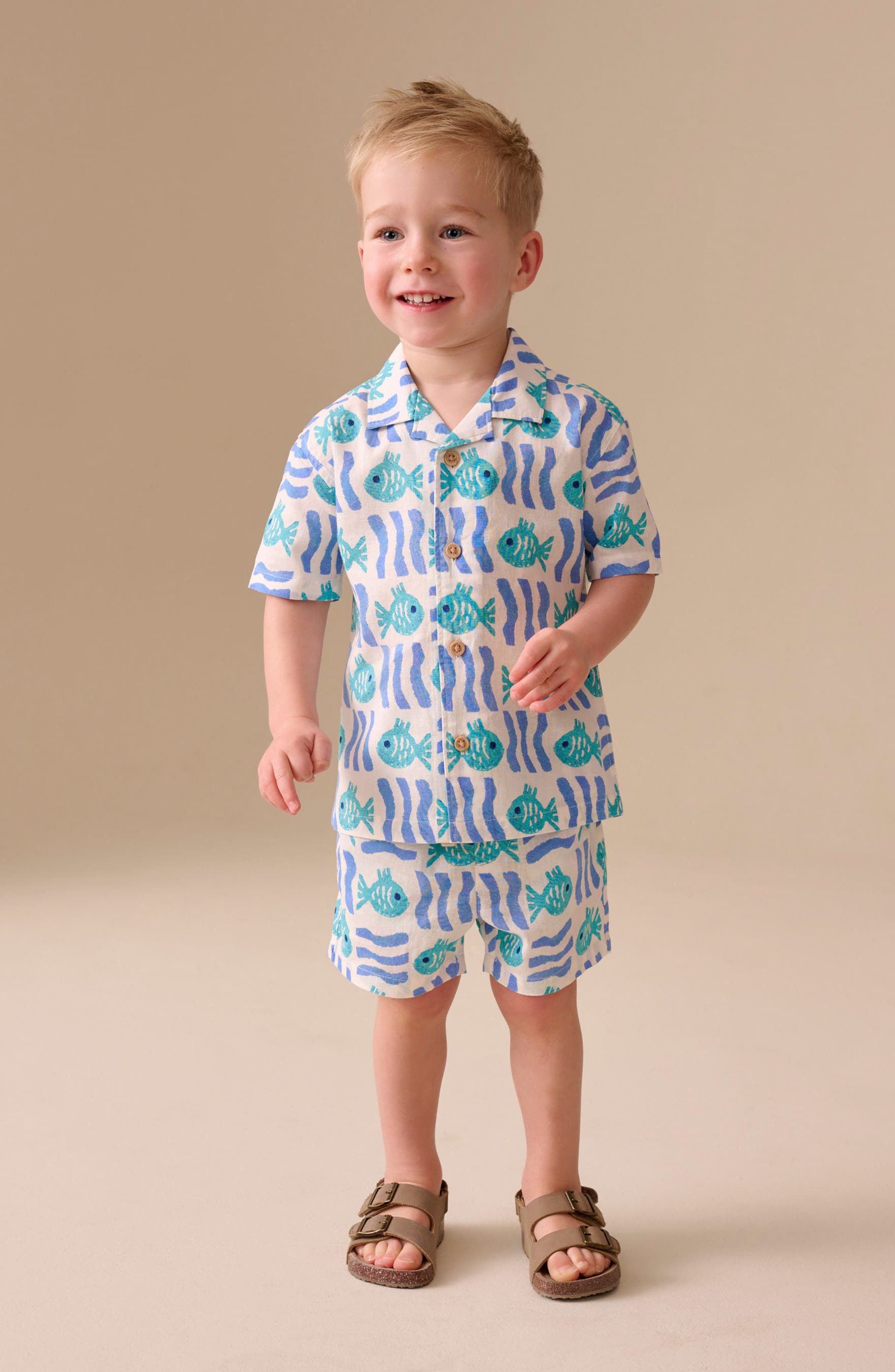 Kids' Fish Print Camp Shirt & Drawstring Shorts Set (Men) | Nordstrom