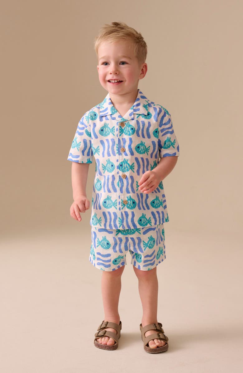 NEXT Kids' Fish Print Camp Shirt & Drawstring Shorts Set, Alternate, color, Multi