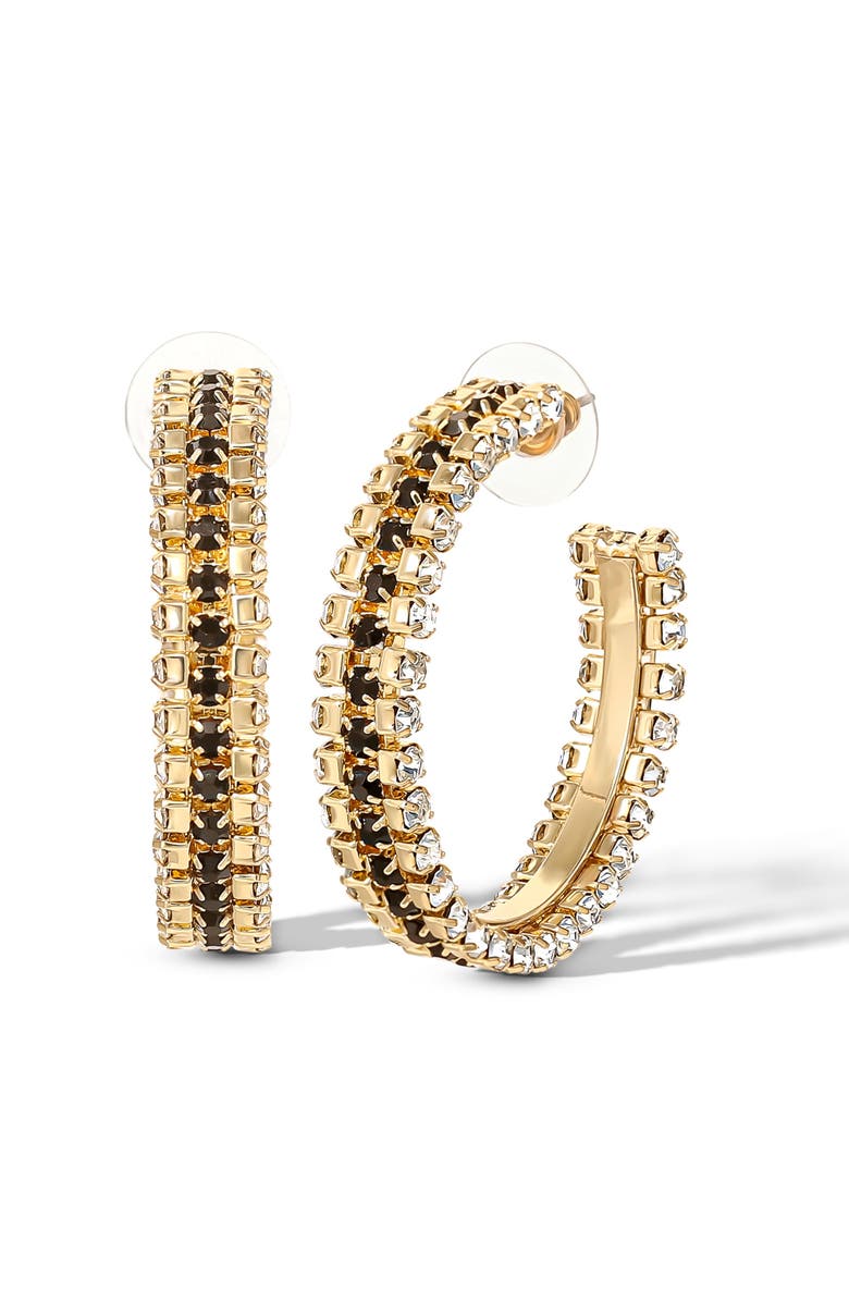 Jessica Simpson Black and White Crystal Hoop Earrings for Women, Gold-Tone Statement Earrings, Main, color, 