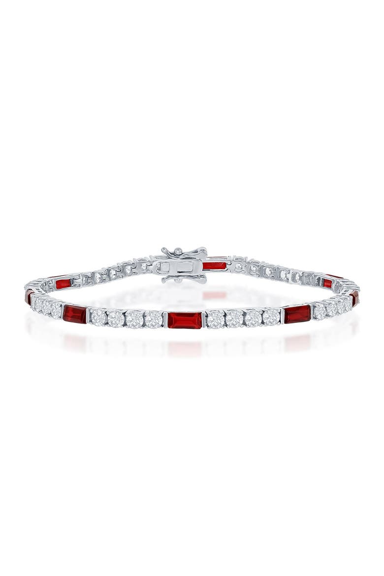 Sterling Silver Round & Emerald Cut Stone Tennis Bracelet, Main, color, SILVER