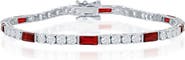 SIMONA Sterling Silver Round & Emerald Cut Stone Tennis Bracelet