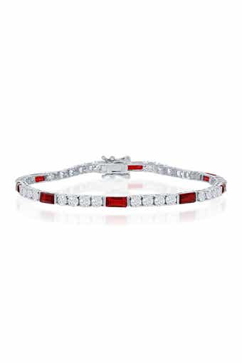 SIMONA Sterling Silver Round & Emerald Cut Stone Tennis Bracelet