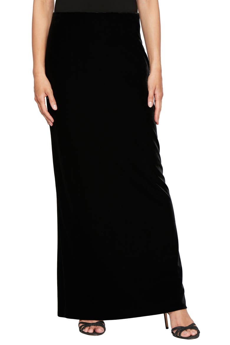 Velvet Long Skirt, Main, color, BLACK