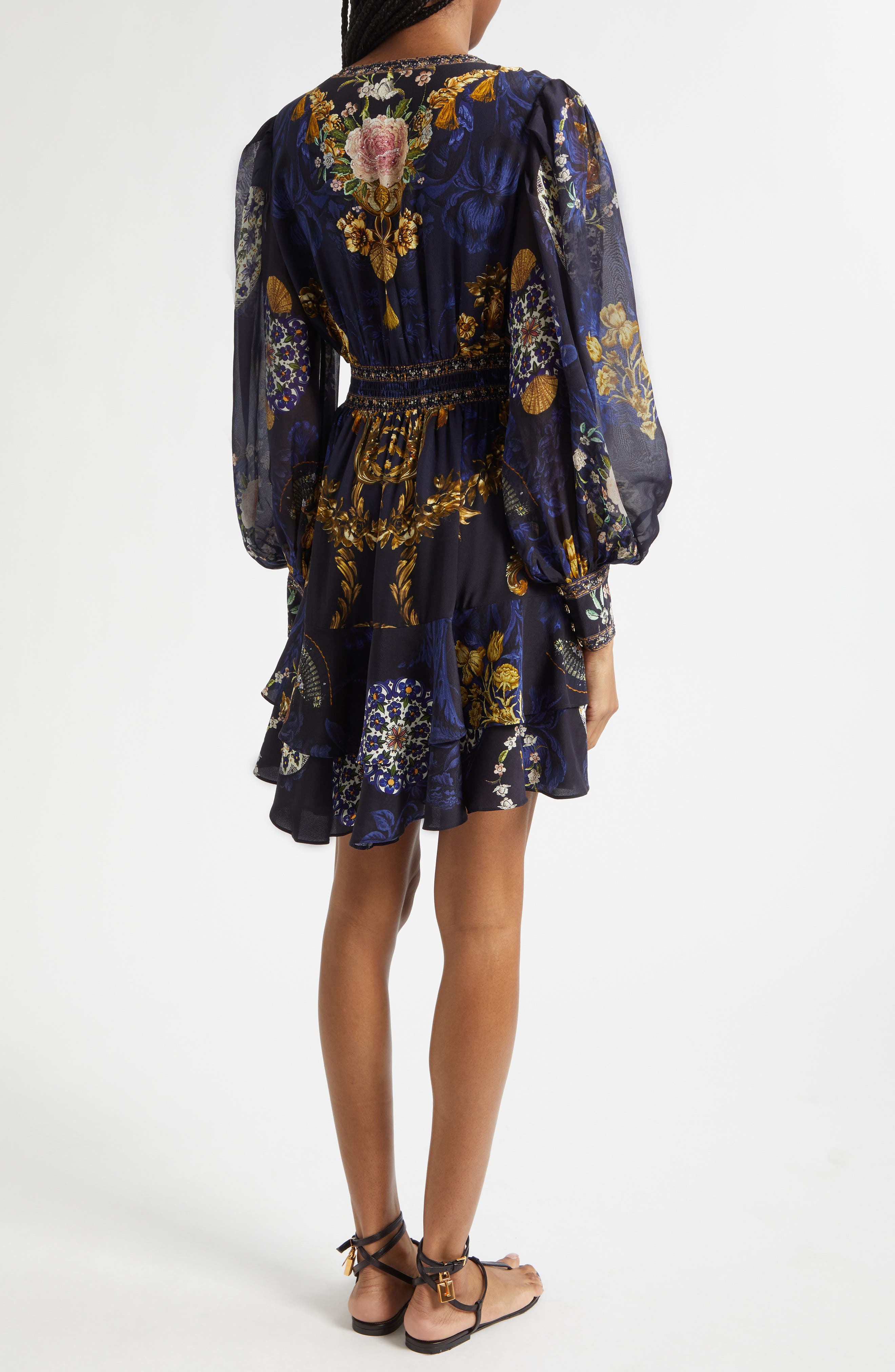 Beaded Print Long Sleeve Silk Dress - image 2
