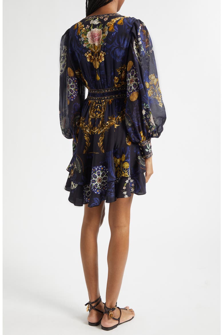 Beaded Print Long Sleeve Silk Dress, Alternate, color, NOTES FROM THE BLUE ROOM
