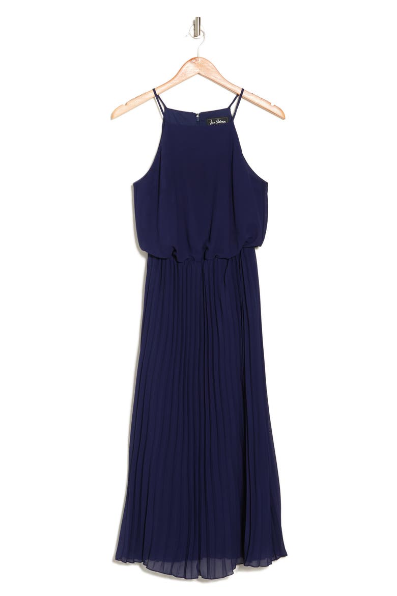 Pleated Midi Dress, Main, color, NAVY