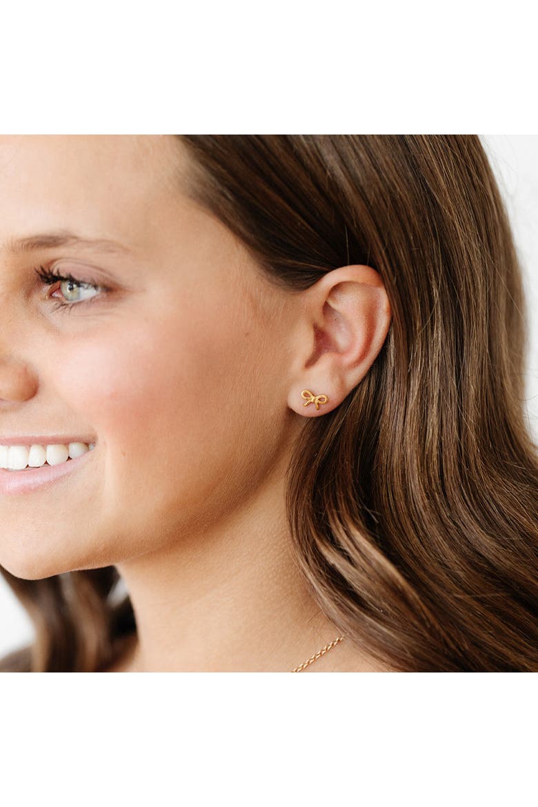 Kids' Bow Hypoallergenic Flatback Stud Earrings, Alternate, color, Gold