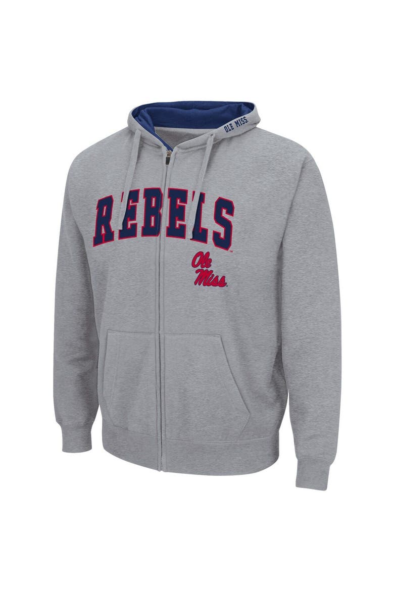 Men's Colosseum Heathered Gray Ole Miss Rebels Arch & Logo 3.0 Full-Zip Hoodie, Alternate, color, Heather Gray