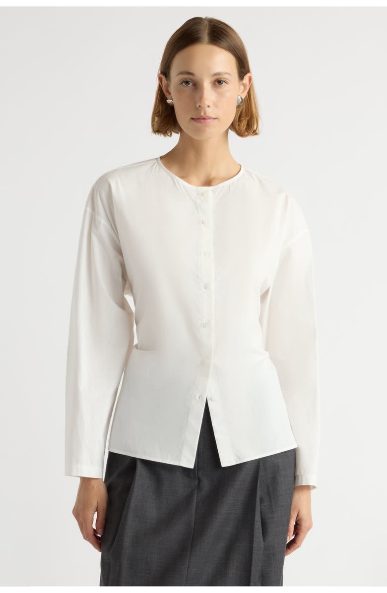 Modern Citizen Jinsol Cinch-Waist Cotton Poplin Blouse, Main, color, White