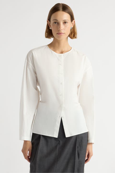 Jinsol Cinch-Waist Cotton Poplin Blouse