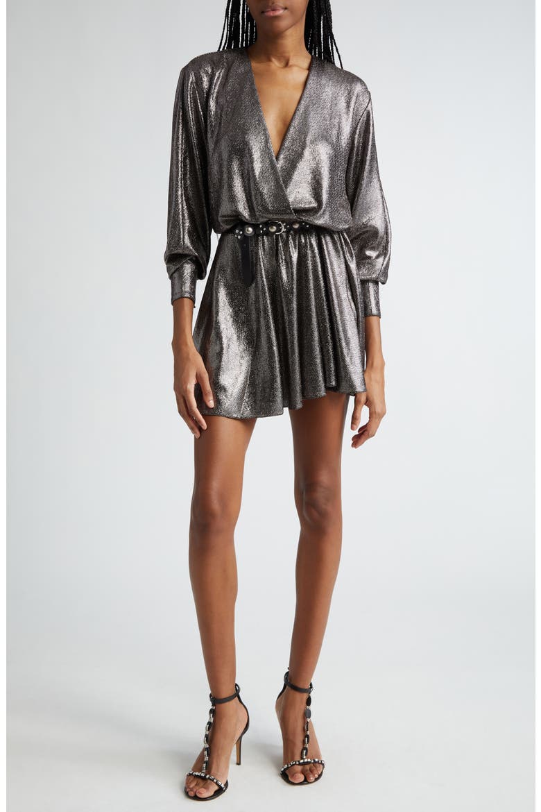 Alexane Metallic Long Sleeve Minidress, Main, color, METALLIC BLACK