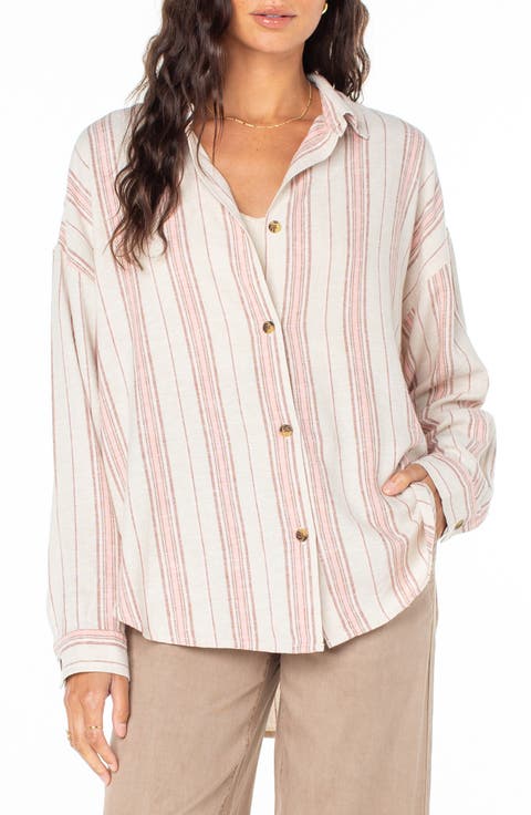 Morning Time Linen Blend Button-Up Top