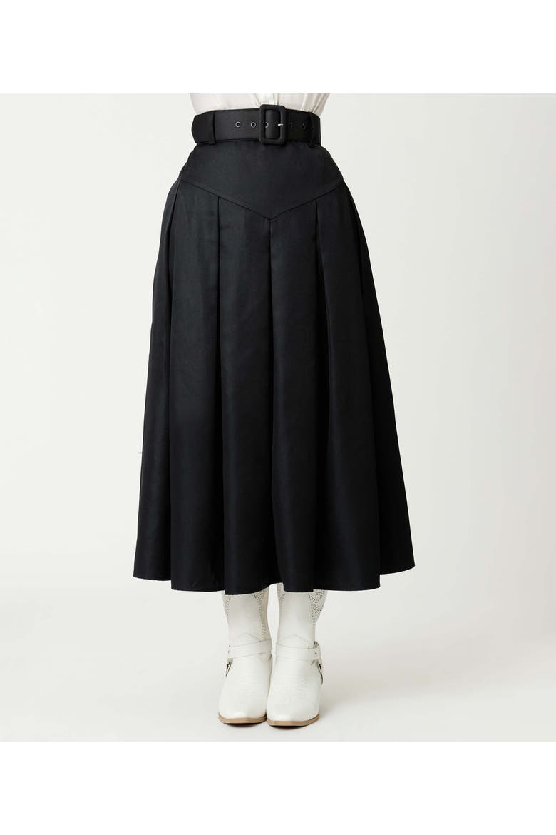 Pleated Midi Skirt, Alternate, color, Solid Black