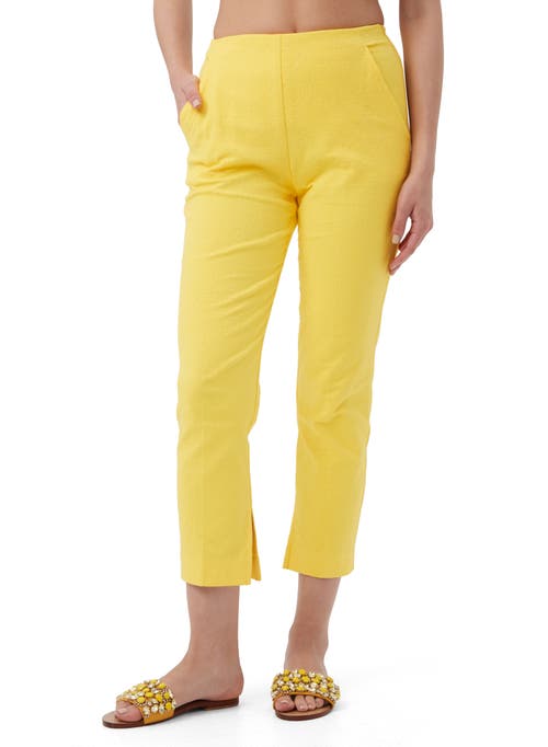 Trina Turk Textured Cotton Straight Leg Pop Pant In Lavandou Lemon