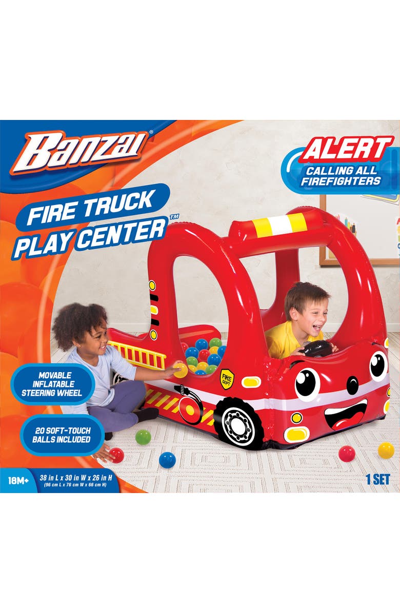 Banzai Rescue Fire Truck Play Center Inflatable Ball Pit Includes 20 Balls, Alternate, color, Multicolored