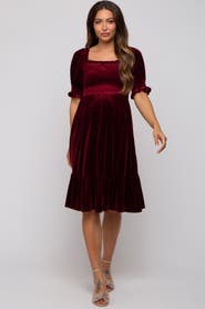 PinkBlush Velvet Smocked Puff Sleeve Dress