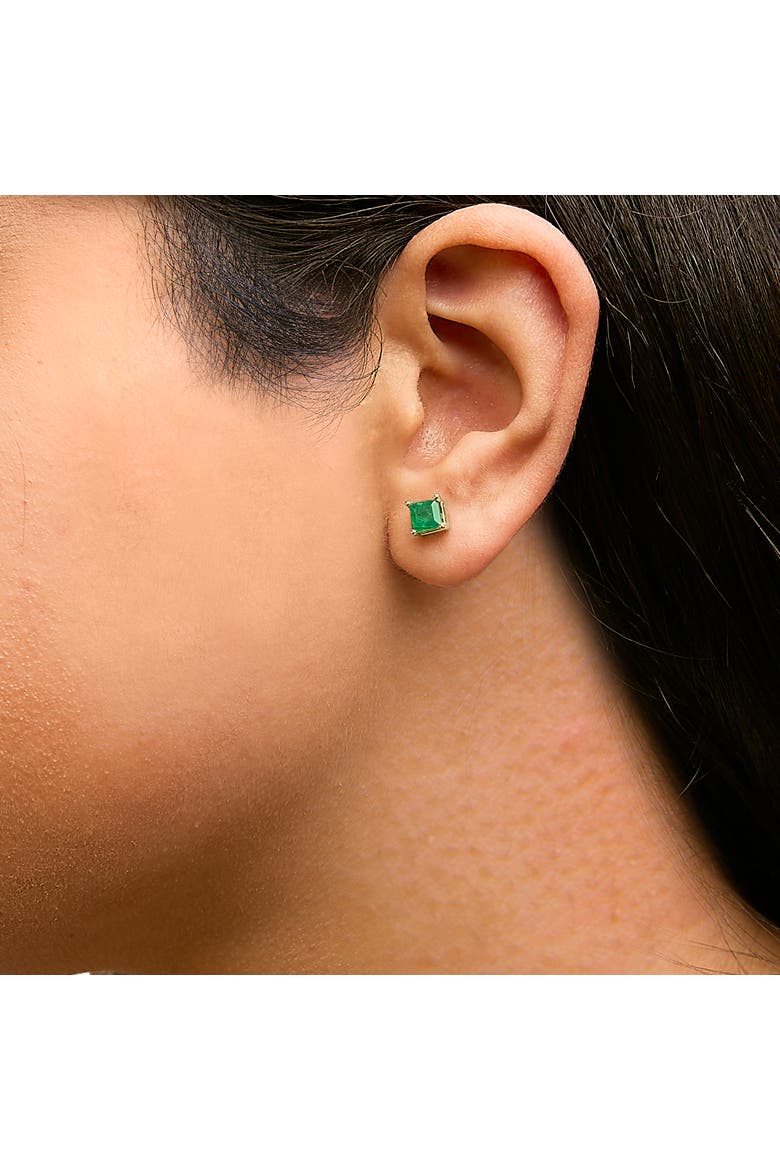 14K Gold 5x5MM Princess Cut Gemstone Solitaire Stud Earrings, Alternate, color, Green Emerald | Yellow