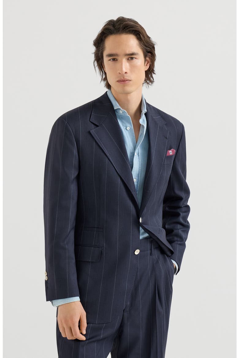 Virgin wool chalk stripe Tailor blazer, Main, color, Navy Blue
