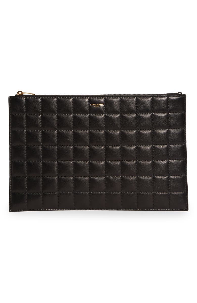 Saint Laurent Quilted Leather Tablet Pouch, Main, color, 