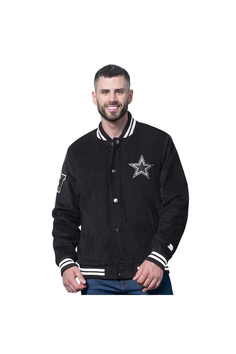 Men's Starter Black Dallas Cowboys Blackout Corduroy Full-Snap Varsity Jacket, Alternate, color, Black