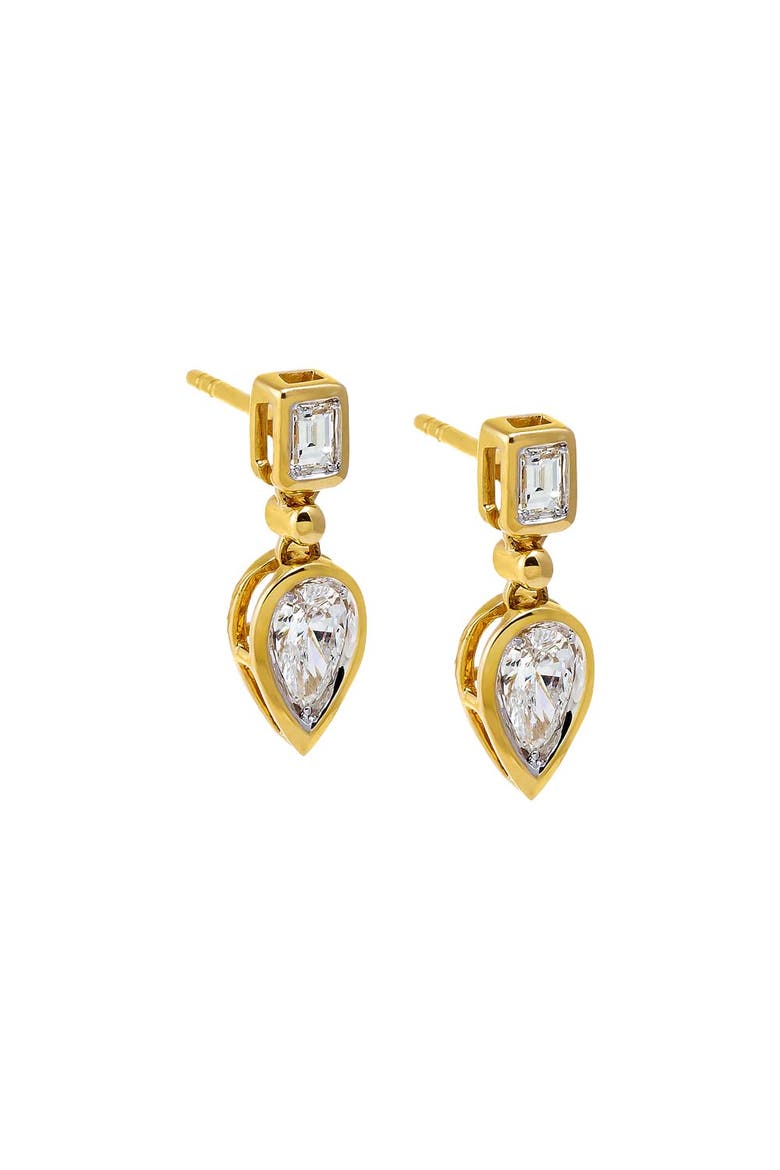 Diamond Emerald X Pear Drop Stud Earring 14K, Main, color, 14K Gold