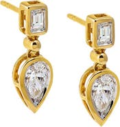 BY ADINA EDEN Diamond Emerald X Pear Drop Stud Earring 14K