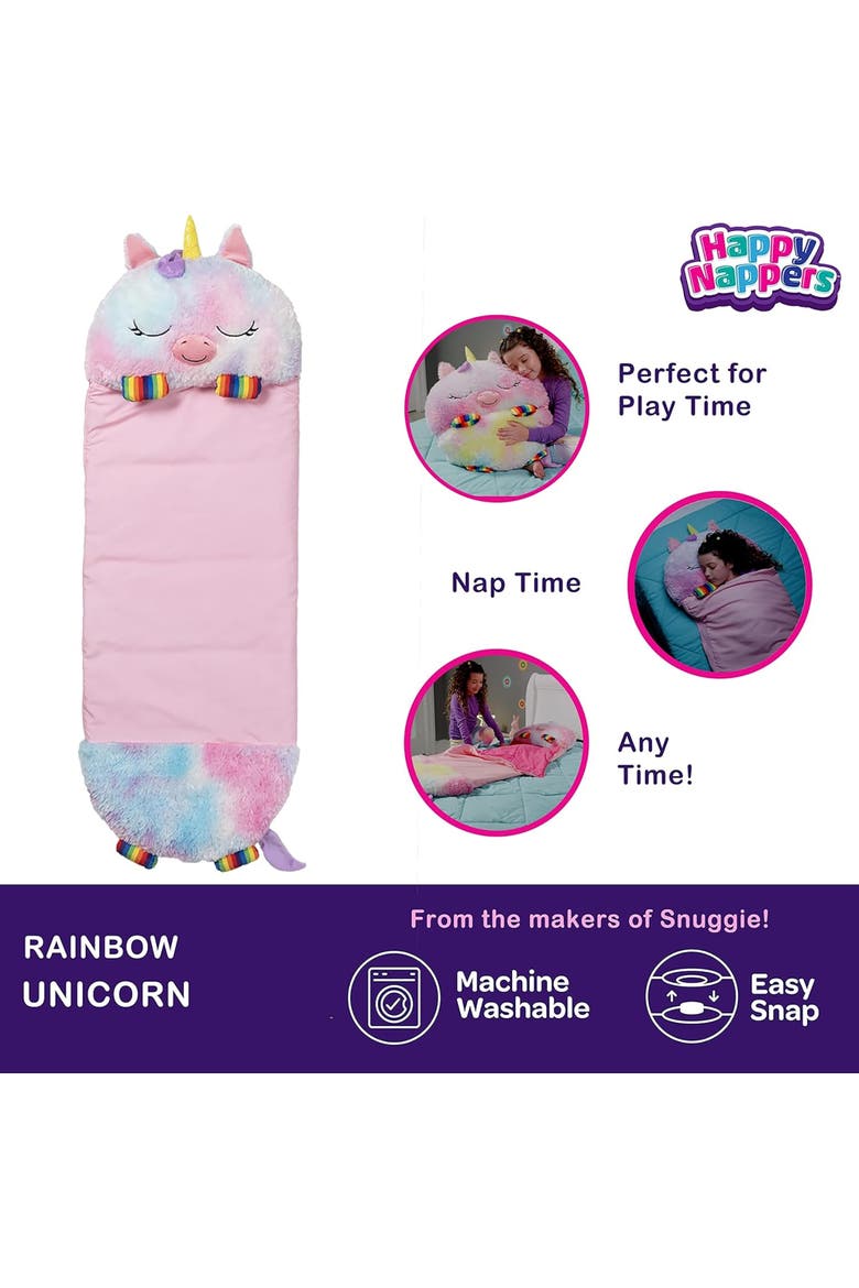 Pillow & Sleepy Sack Medium Rainbow Unicorn, Alternate, color, Multicolored