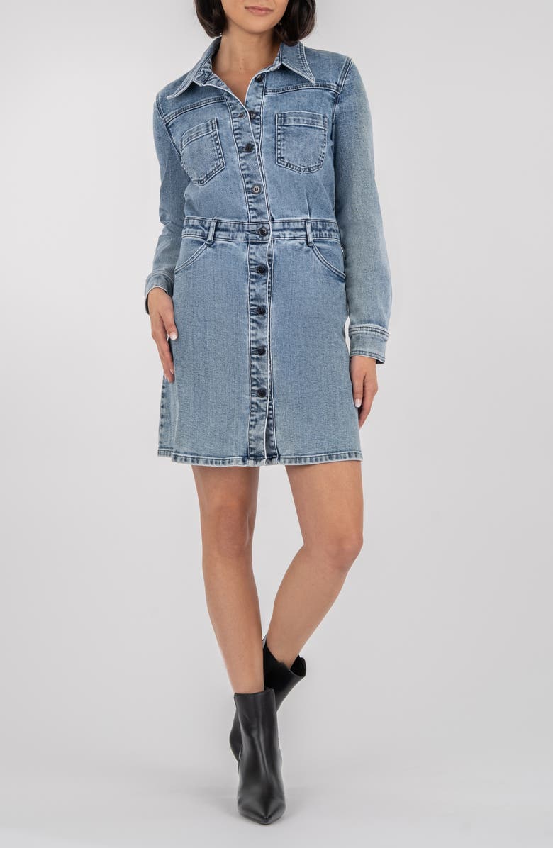KUT from the Kloth Arlington Long Sleeve A-Line Denim Dress, Main, color, Medium Wash