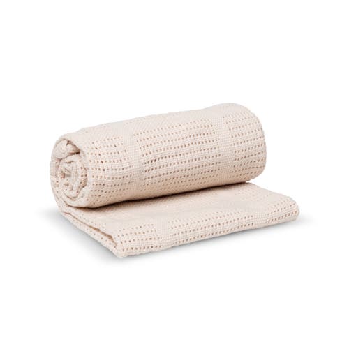 Lulujo Knitted Cellular Blanket In Oatmeal