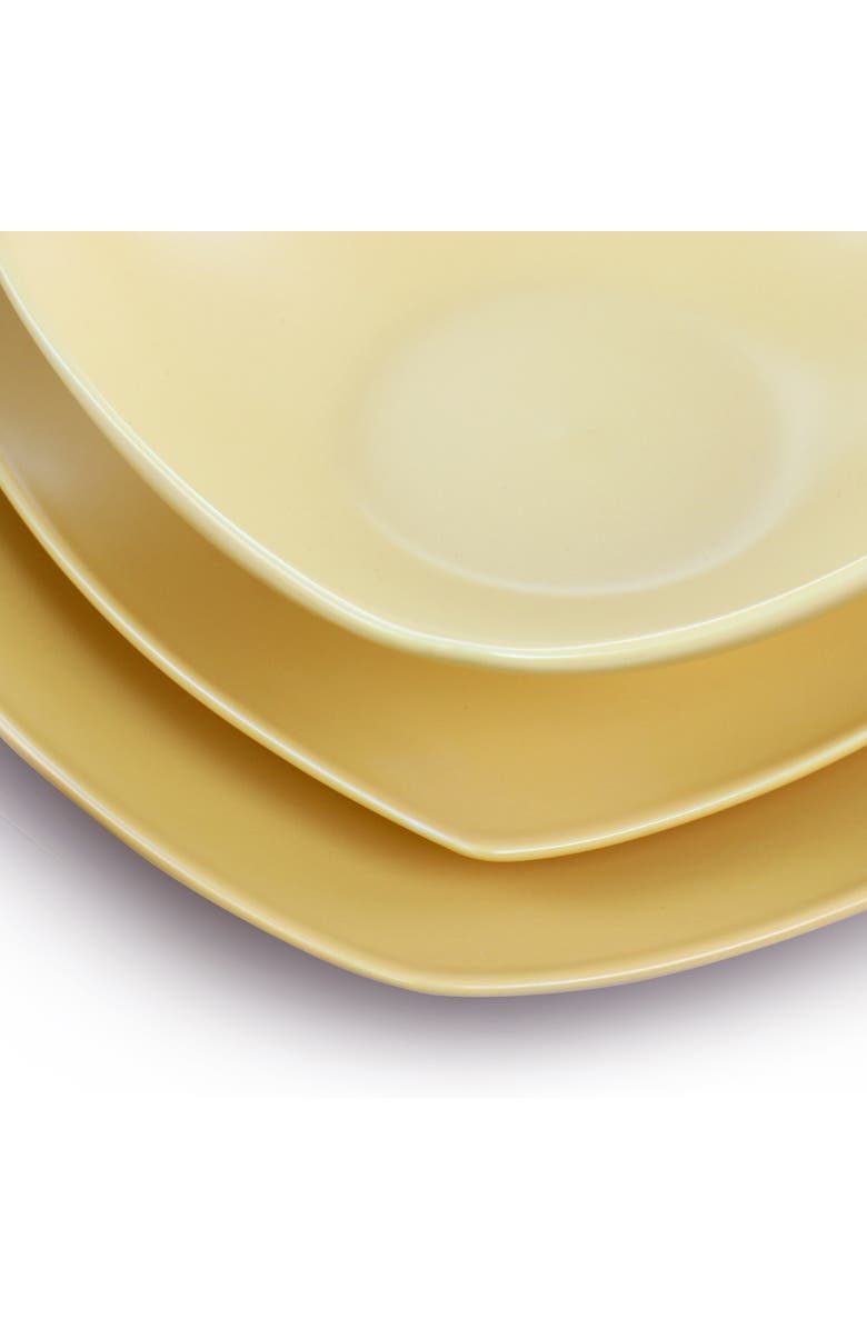 Gibson Home Zen Buffetware 12 Piece Square Fine Ceramic Dinnerware Set, Alternate, color, Yellow