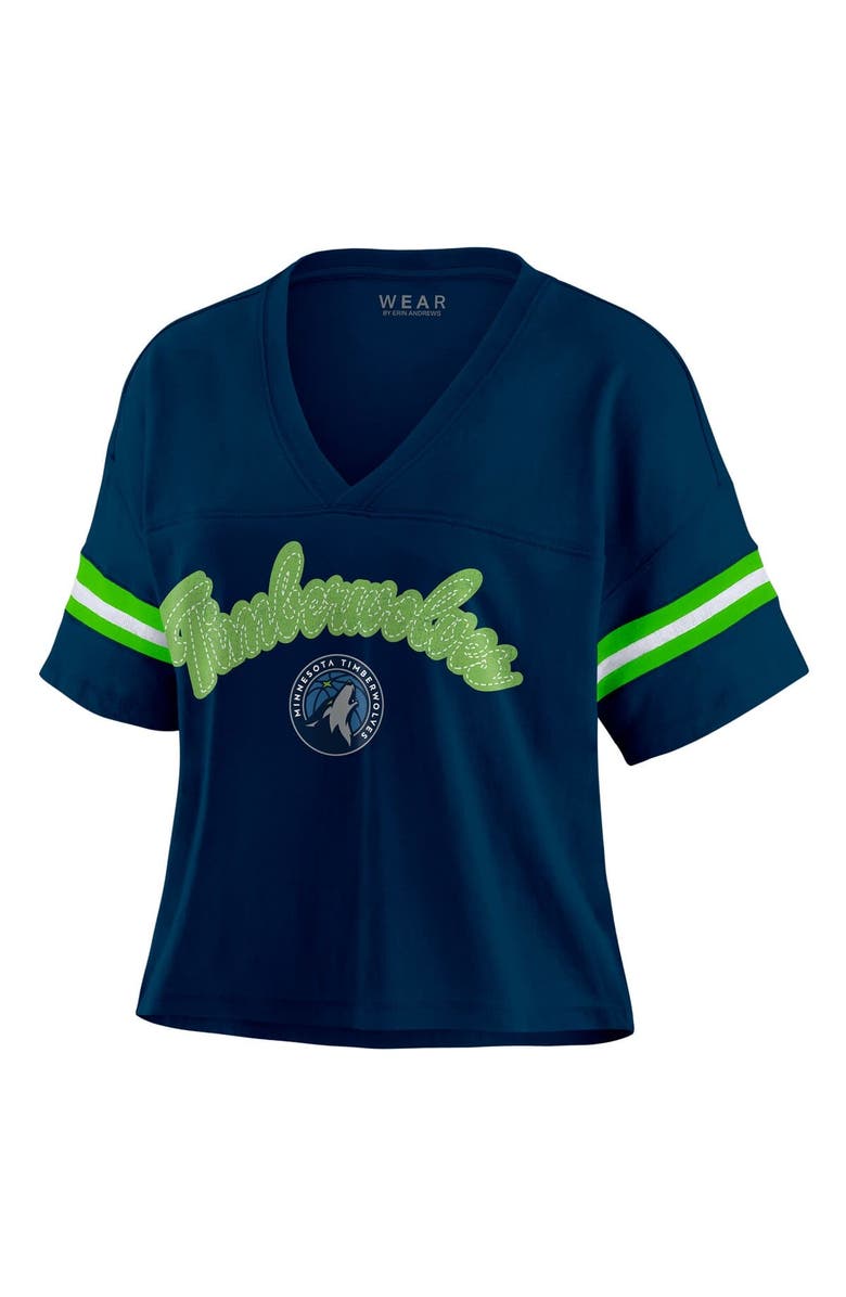 WEAR by Erin Andrews Women's WEAR by Erin Andrews Navy Minnesota Timberwolves Plus Size Color Block Boxy V-Neck T-Shirt, Alternate, color, Navy