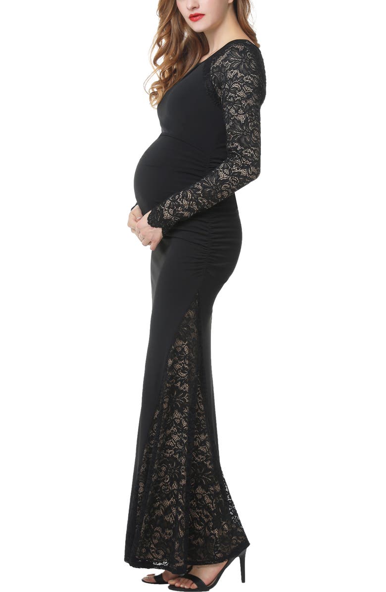 Kimi & Kai Bella Maternity Mermaid Maxi Dress, Alternate, color, Black