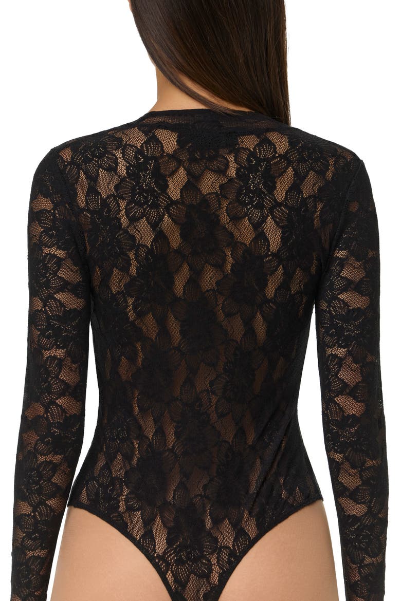 Lace Deep V-Neck Bodysuit, Alternate, color, BLACK
