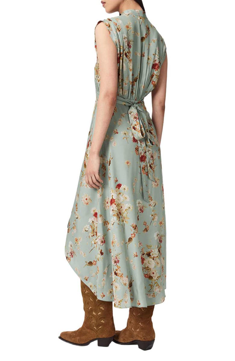 AllSaints Mira Floral Silk Blend Faux Wrap Midi Dress, Alternate, color, Armada Powder Blue