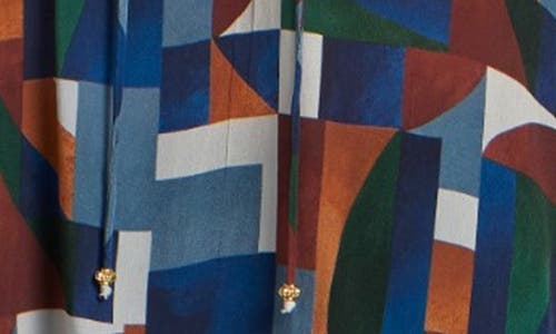 Apny Print Tassel Split Neck Chiffon Top In Multi
