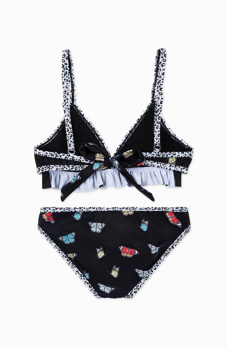 Limeapple Butterfly Printed Ruffle Bikini, Alternate, color, Black
