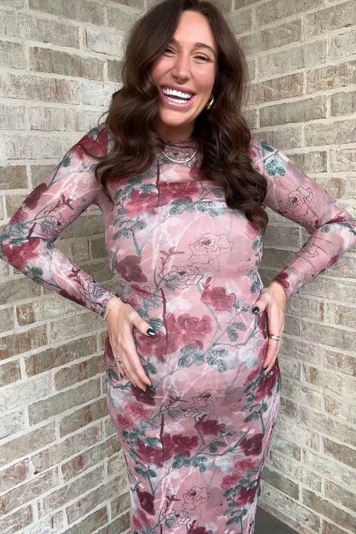 Pinkblush Floral Printed Mesh Overlay Maxi Dress In Multi