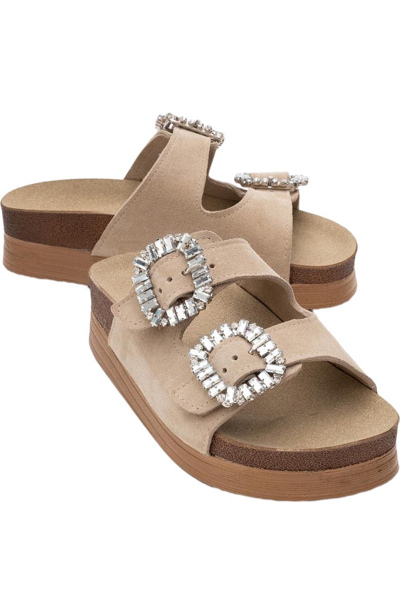 Forever & Always Shoes Polacca Leather Slide Sandal, Main, color, Beige Suede Leather